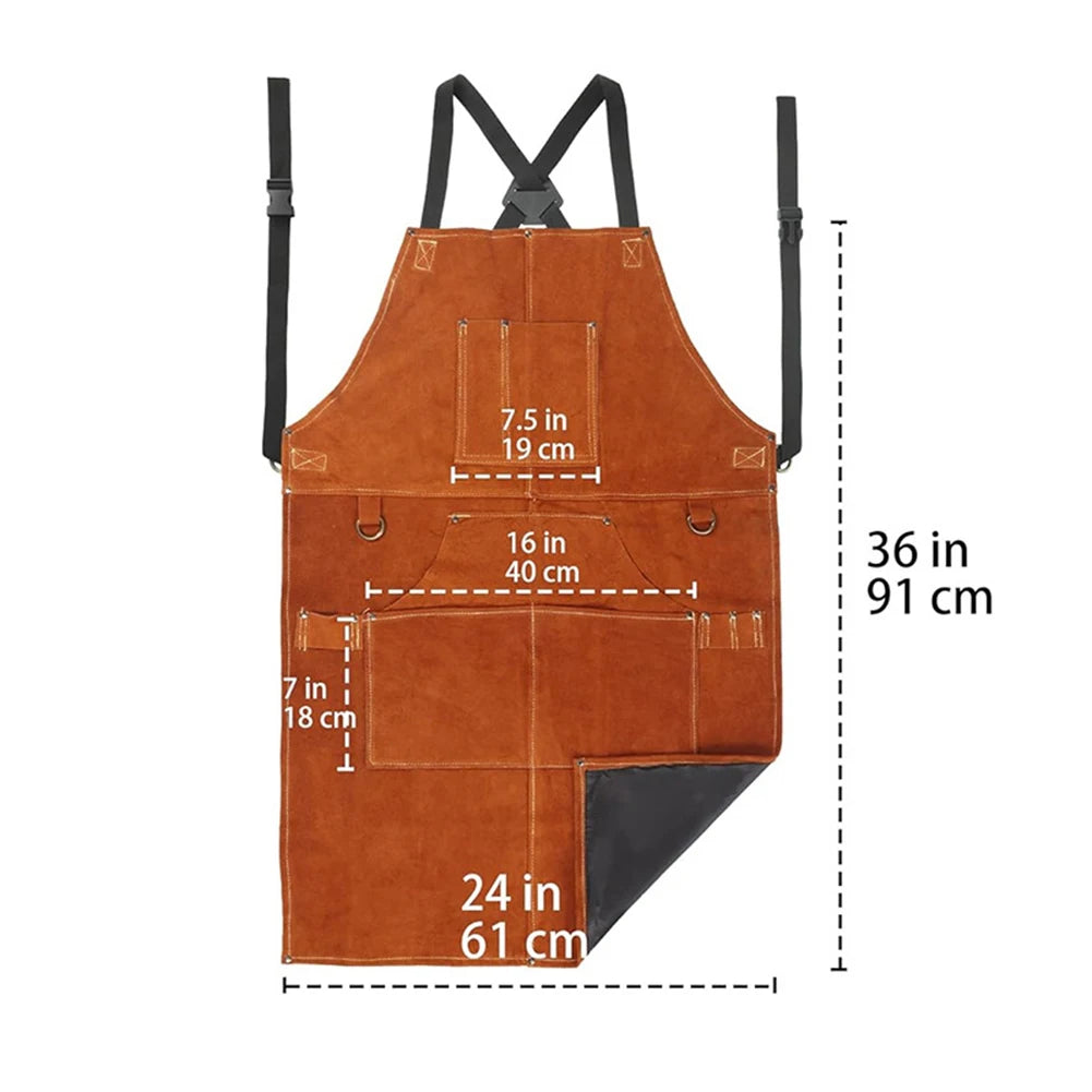 1PCS Heat Insulation Cowhide Leather Welding Apron Soldering Protective Clothing-Blacksmith Leather Welding Apron Protective