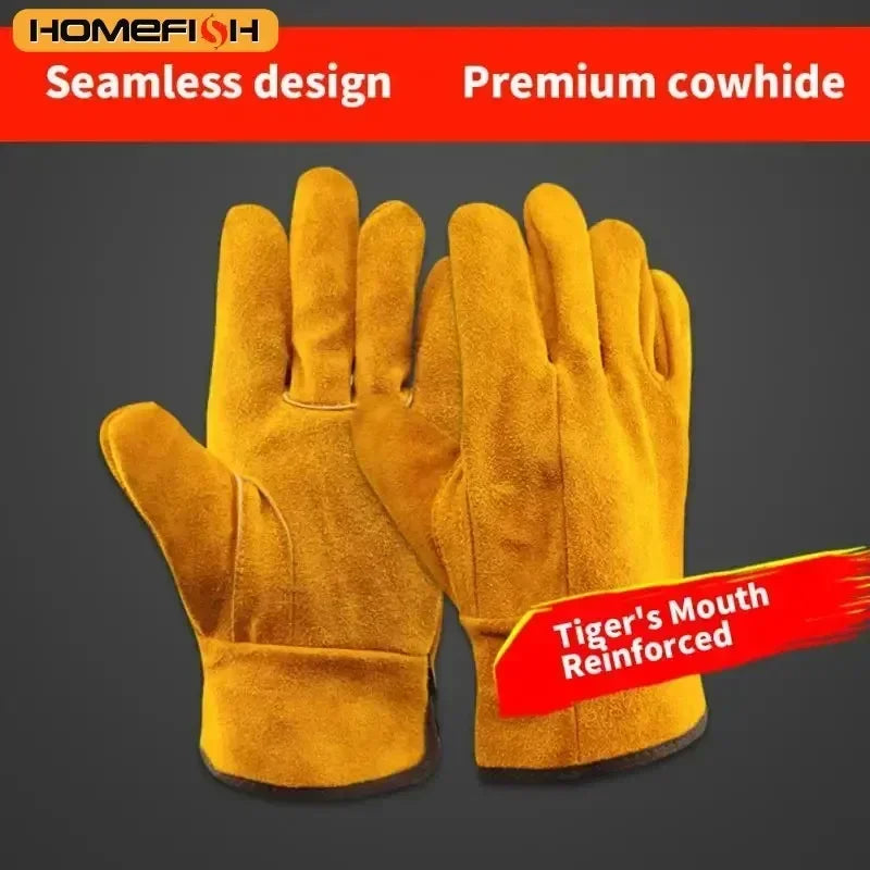 Men Work Gloves Soft Cowhide Driver Hunting Driving Farm Garden Welding Security Protection Safety Mechanic Glove Durable