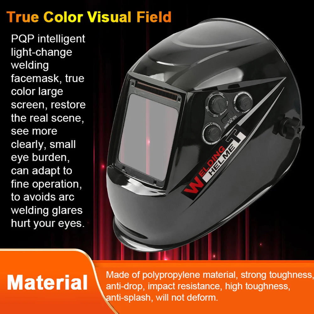 Solar Charging Automatic Dimming Welding Mask Large View True Color Welding Facemask Auto Darkening Facemask for Arc Welding