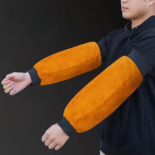1 Pair PU Leather Welding Arm Guard Heat Resistant Flame Retardant Industrial Work Sleeves for Protection