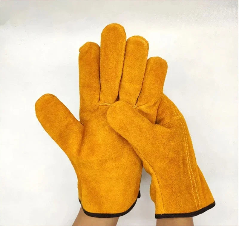 Men Work Gloves Soft Cowhide Driver Hunting Driving Farm Garden Welding Security Protection Safety Mechanic Glove Durable