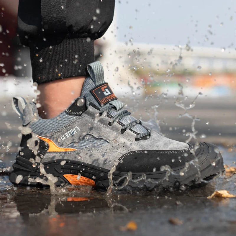 Men Safety Work Shoes Plastic Toe Safety Boots Fashion Lightweight Comfort Working Sneakers Anti-puncture Indestructible Shoes