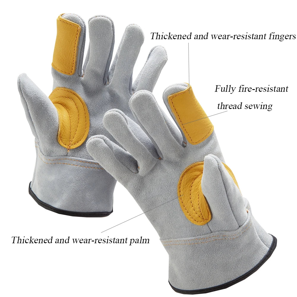 Work Gloves For Men,Construction Working Gloves for Welding ,Fireproof, Fireplace Leather Working Gloves