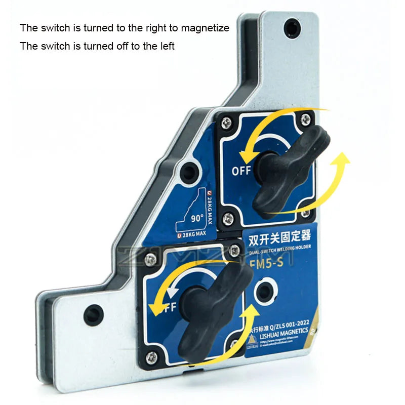 50KG Strong Magnetic Welding Holder Dual-Switch 90°Welding Fixture High Precision Anti-corrosion Steel Iron Plate Welder Clamp