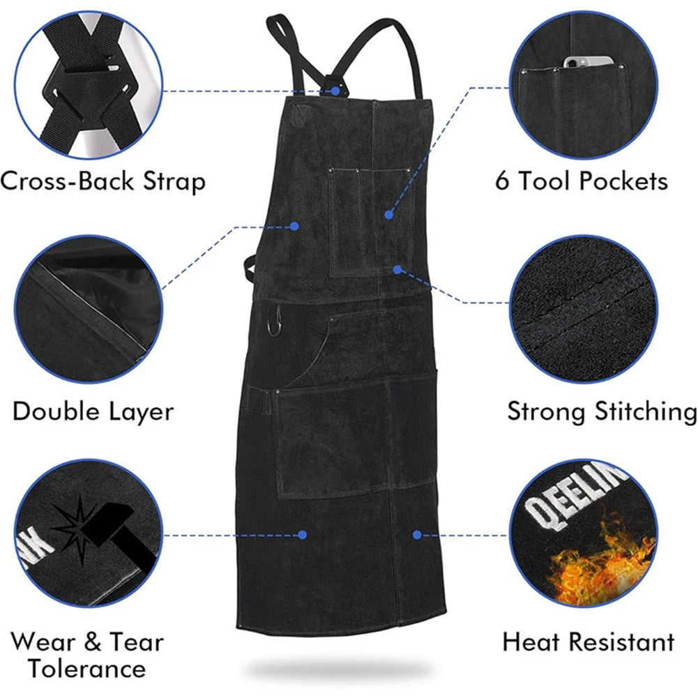 1PCS Heat Insulation Cowhide Leather Welding Apron Soldering Protective Clothing-Blacksmith Leather Welding Apron Protective